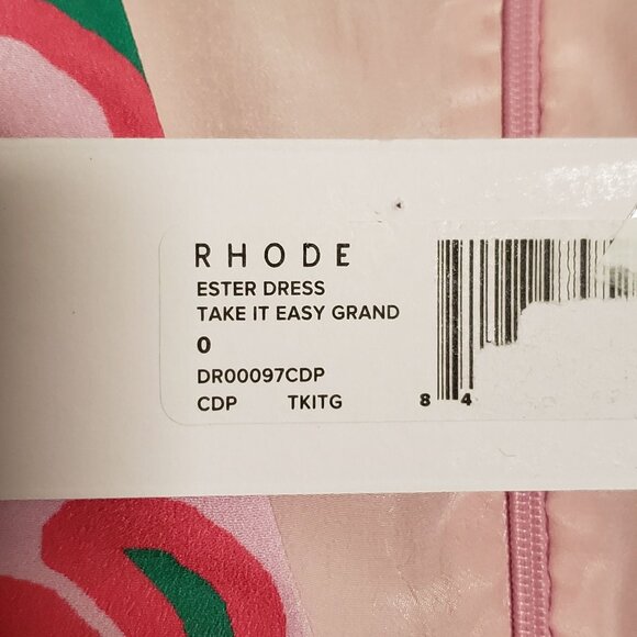 Rhode Ester Dress Take It Easy Grand Floral V-Neck Midi Puff Sleeve Size 0 - Picture 6 of 8